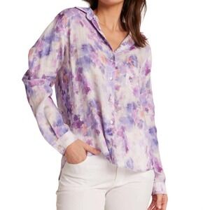 Bella Dahl Button Down Shirt Purple Linen Womens XS Preppy Artsy Heritage Pastel